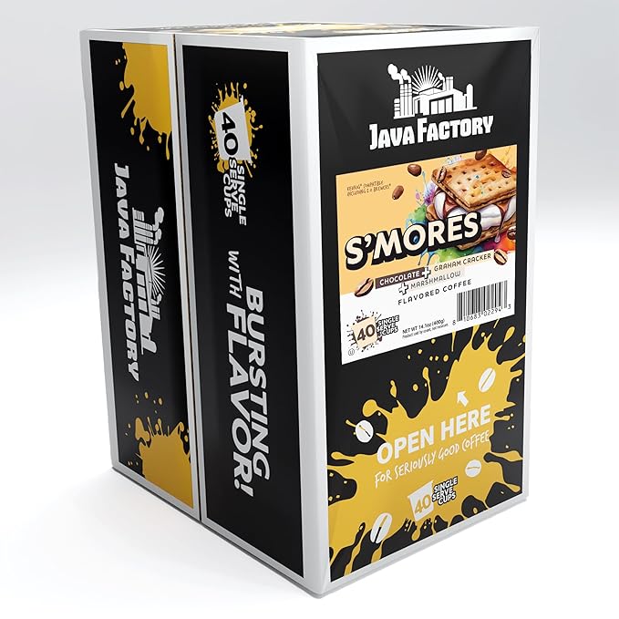Java Factory Coffee Pods Chocolate Graham Cracker and Marshmallow Flavored Coffee for Keurig K-Cup Brewers S'mores 40 Count