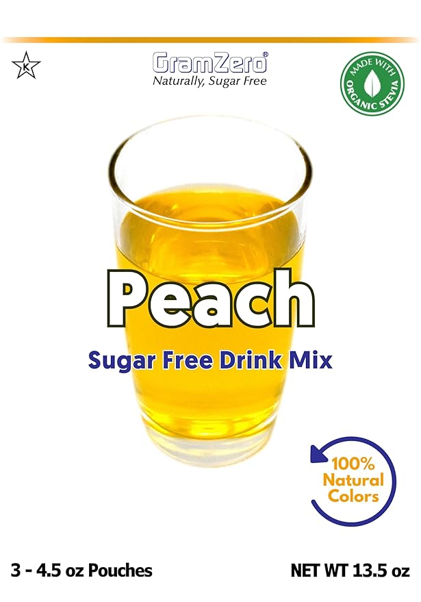 GramZero Peach Zero Calorie Sugar Free Drink Mix Great For Nutrition Club Loaded Teas Stevia Sweetened