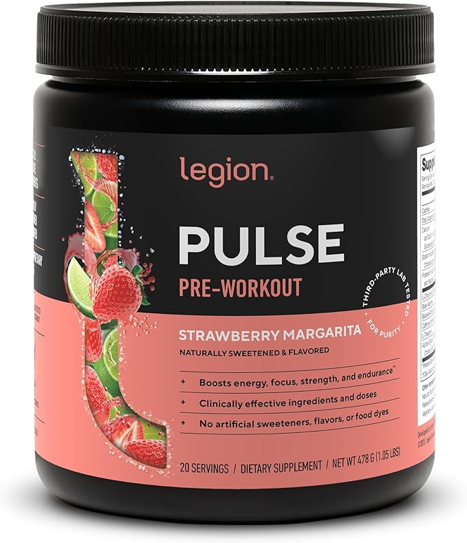 LEGION Pulse Pre Workout - All Natural Nitric Oxide Preworkout Drink to Boost Energy Creatine Free Naturally Sweetened Beta Alanine Citrulline Alpha GPC (Strawberry Margarita)