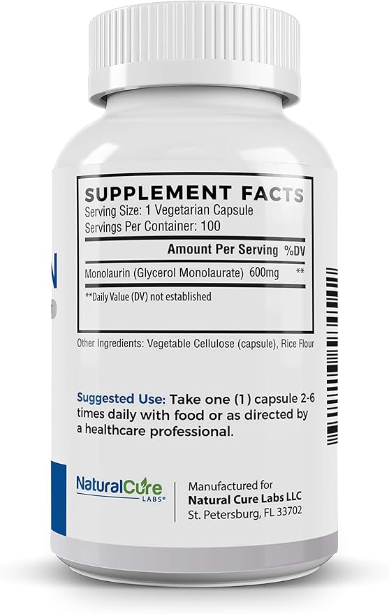Natural Cure Labs Premium Monolaurin – 600mg 100 Capsules