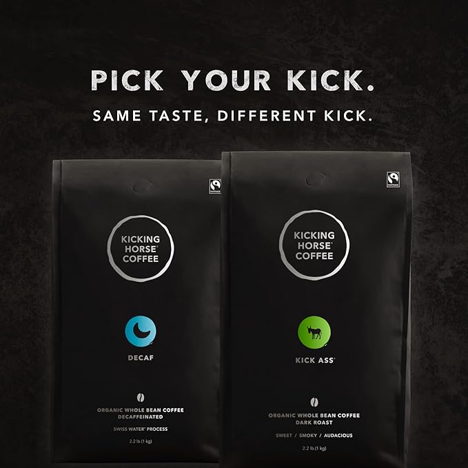 Kicking Horse Coffee Decaf Swiss Water Process Dark Roast Whole Bean Certified Organic Fairtrade Kosher Black 35.274 Oz Pack of 6