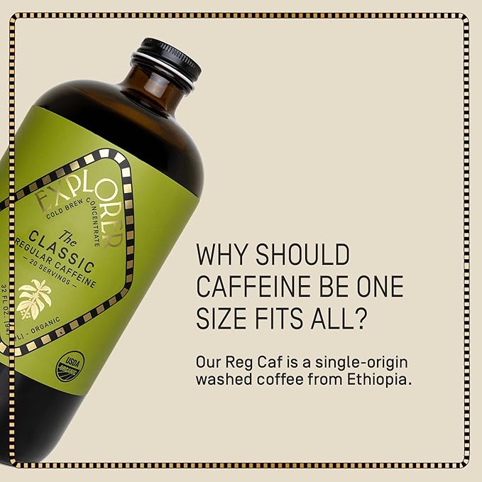 Explorer Cold Brew Organic Liquid Coffee Concentrate Classic Regular Caffeine Drink Iced or Hot 32 fl oz Makes 20+ Cups