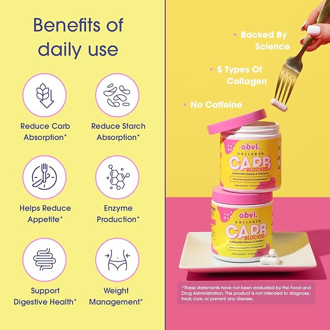 Obvi Collagenic Burn and Guilt Free Carb Blocker| Collagen Peptide-Infused Thermogenic Supplement Support Weight Management Healthier Nails &amp Longer Hair Enzyme Production