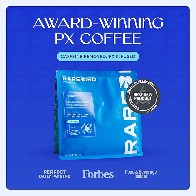 Rarebird Px Coffee – Award Winning Specialty Coffee with Paraxanthine | Caffeine Alternative for Clean Energy Focus Sleep &amp Metabolism Support | Low Acid | 100% Single-Origin Arabica Decaf | Da