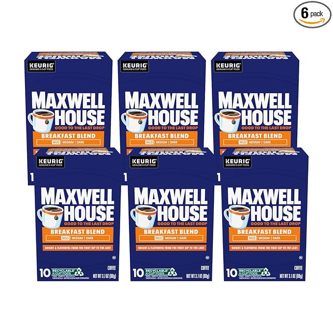 Maxwell House Breakfast Blend Mild Roast K-Cup Coffee Pods 10 CT (Pack of 6)