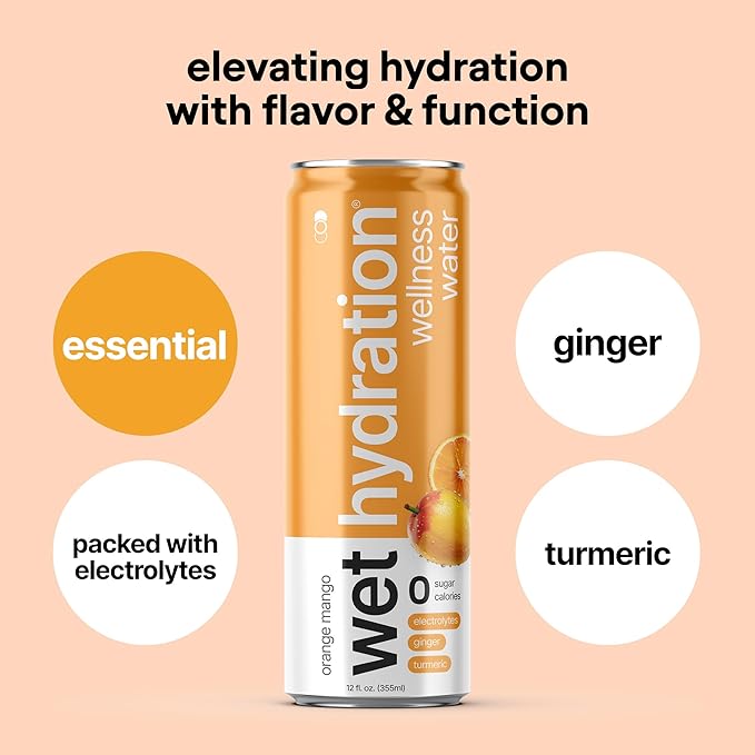 Wet Hydration | Functional Wellness Water Non-Carbonated - Trial Pack (12 Ounce Cans Pack of 4) - Flavored Water Hydration Drink No Sugar No Artificial Ingredients Zero Calories (Packaging May V
