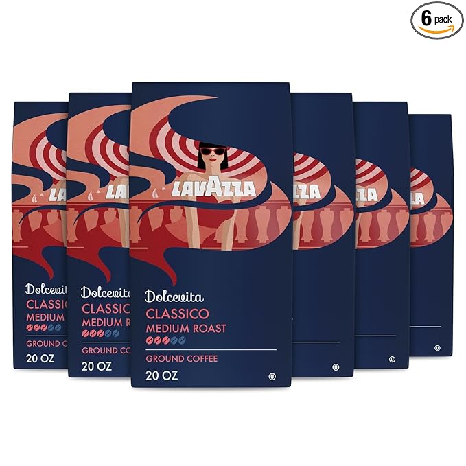 Lavazza Dolcevita Classico Ground Coffee 6 Bags of 20oz Medium Roast Rich and Full-bodied Intensity 3/5 Arabica and Robusta Ideal for Drip Brewers (Pack of 6) - Package May Vary