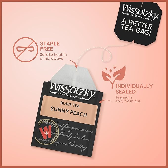 Wissotzky Sunny Peach Black Tea (6 Pack - 120 Tea Bags) | Antioxidant Rich | Fruity Delight | Black Tea Bags