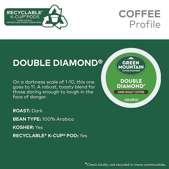Green Mountain Coffee Roasters Double Diamond Keurig Single-Serve K-Cup pods Dark Roast Coffee 60 Count (6 Packs of 10)