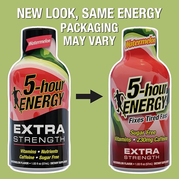 5-hour ENERGY Extra Strength Watermelon Energy Shot 1.93oz 20-Pack – Sugar Free Caffeine Energy Booster with B-Vitamins &amp Amino Acids – Zero Calorie (20 Bottles – Single Flavor Watermelon)