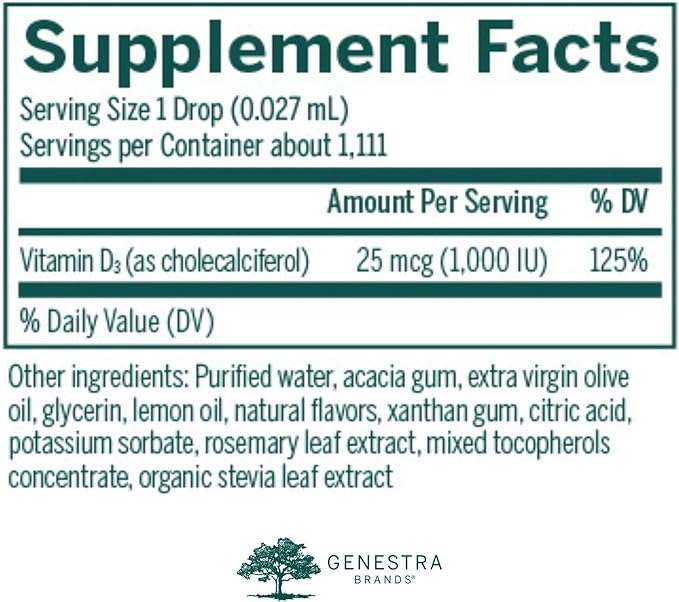 Genestra Brands D-Mulsion 1000 - Liquid Vitamin D Supplement - Natural Lemon Flavor - 1 Fl Oz