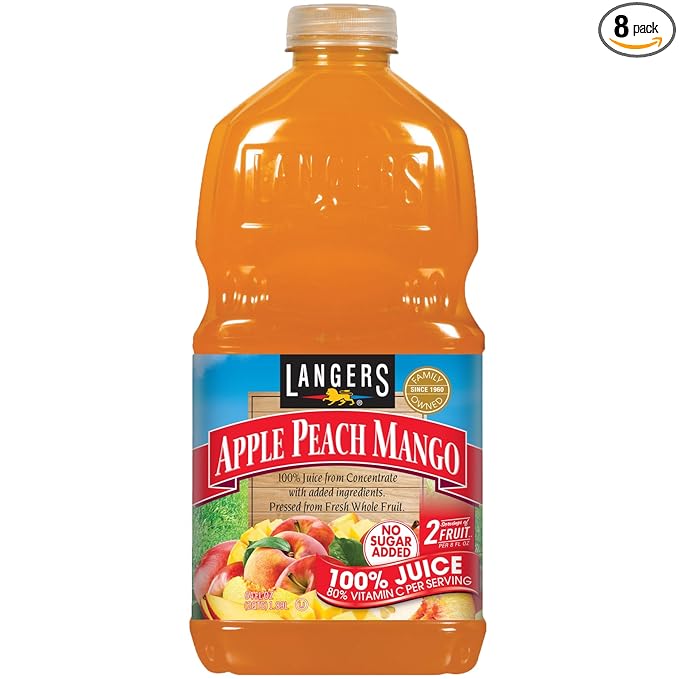Langers 100% Juice with Vitamin C Apple Peach Mango 64 Fl Oz (Pack of 8)
