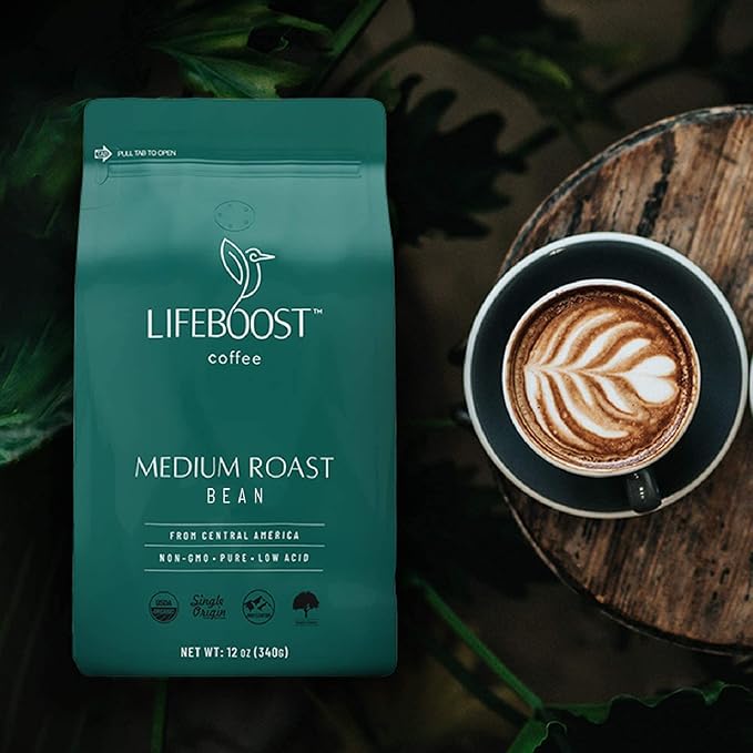Lifeboost Medium Roast Whole Bean Coffee - Low Acid Organic Coffee Non-GMO USDA Organic Single Origin Third-Party Tested for Mycotoxins &amp Pesticides - 12 oz Pack of 3
