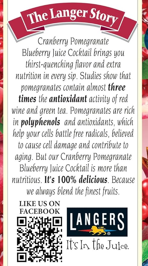 Langers Juice Cocktail Cranberry Pomegranate Blueberry 64 Fl Oz (Pack of 8)