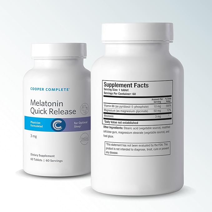 Cooper Complete - Quick Release Melatonin - 3 mg Fast Dissolving Tablet Sleep Support Supplement - 60 Tablets per Bottle. Pack of 2