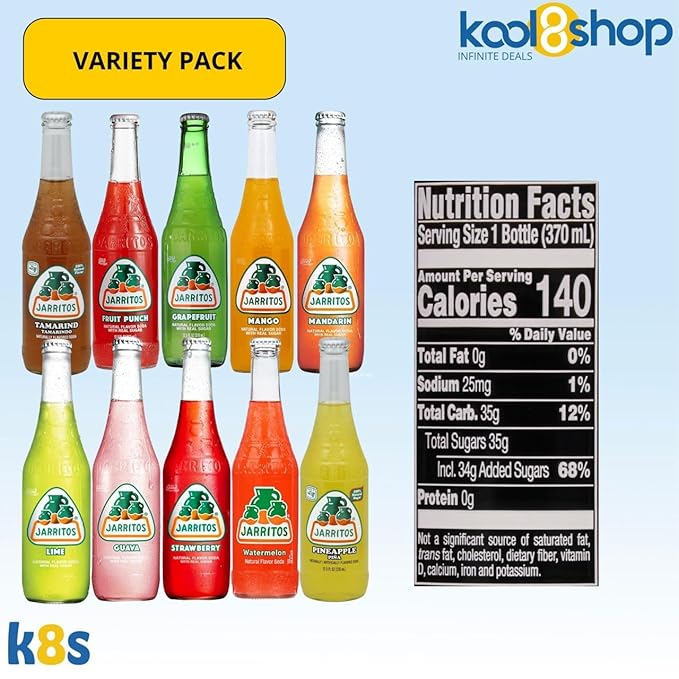 Jarritos Variety Pack Mexican Soft Soda Drink 12 fl oz Glass Bottles 12 Pack + 15 Sugarcane Disposable Straws by KOOL8SHOP Infinite Deals