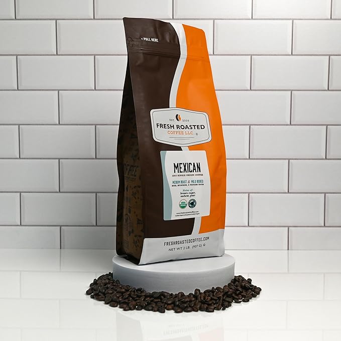 Fresh Roasted Coffee Organic Mexican | Mold &amp Myco 3rd Party Tested USDA Organic Kosher | Medium Roast 2 lb (32 oz) Whole Bean