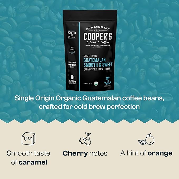 Guatemala Organic Cold Brew Coffee Single Origin &amp Gourmet Beans Tasting Notes of Milk Chocolate Creamy Caramel &amp A Hint of Orange Medium Roast Whole Bean 16 oz Coffee Bag