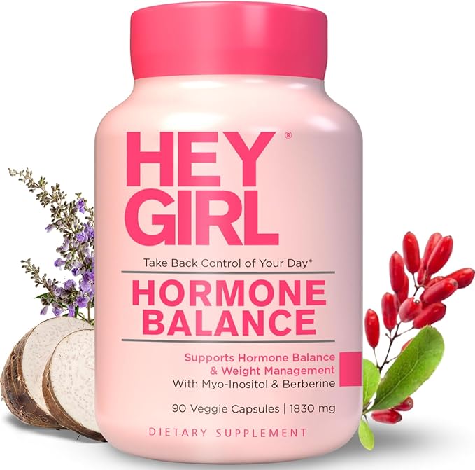 Hey Girl Hormone Balance for Women – 13-in-1 Menopause PMS &amp Cycle Support – Mood &amp Hot Flash Support – w Myo-Inositol Berberine Maca Root Black Cohosh DIM Dong Quai