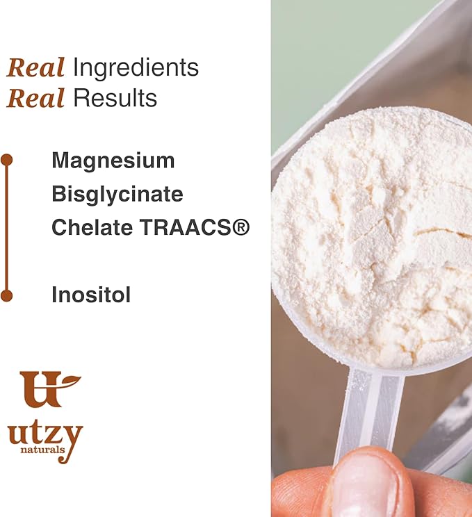 Utzy Naturals Magnositol | Magnesium Glycinate &amp Inositol Drink Mix | Supports Sleep Relaxation Balanced Energy | Strawberry Flavor | 30 Servings