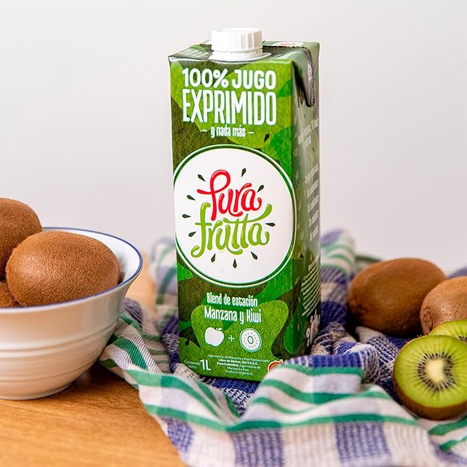 Pura Frutta - Apple Juice with Kiwi - 33.8 fl oz (1L) 8 Pack Box - 100% Natural &amp Cold-Pressed Not From Concentrate (NFC) No Sugar Added - Patagonia Apple - Seasonal Blend with 70% Apple &amp