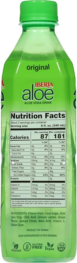 Iberia Aloe Vera Drink with Aloe Vera Pulp Original 16.9 fl oz (Pack of 24)