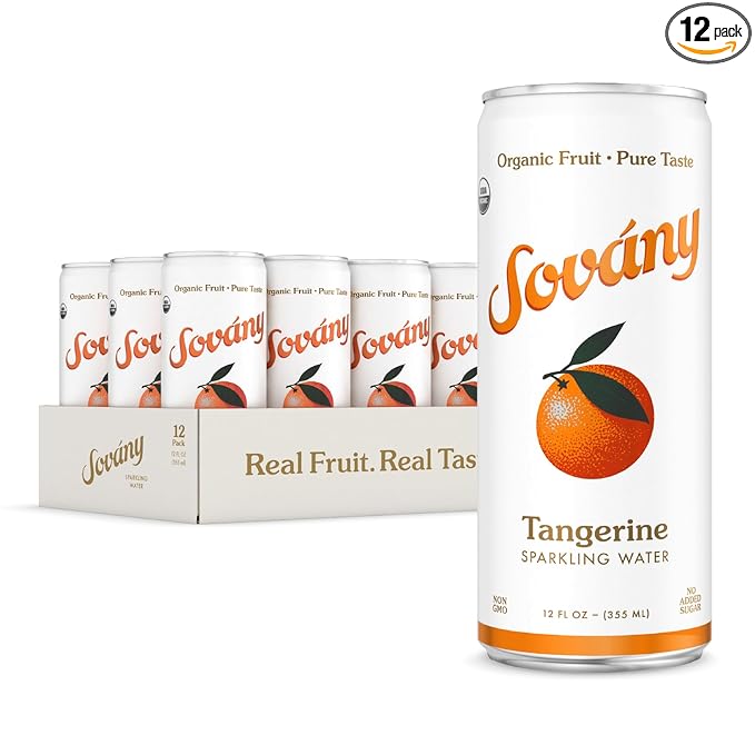 Sovány Sparkling Water Tangerine Seltzer Water Drinks USDA Organic Made With Real Fruit Non-GMO Vegan No Added Sugar Low Calorie 12 fl oz 12 Pack