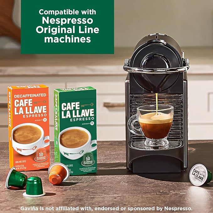Cafe La Llave Decaf Latin Style Espresso Pods Dark Roast Compatible with Nespresso Original Line 80 Count Aluminum Capsules