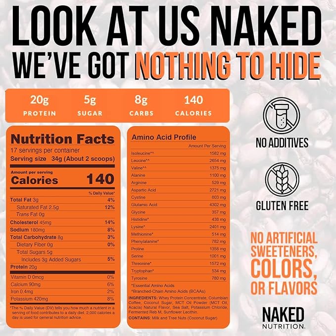 NAKED Hazelnut Latte Protein Coffee - Premium Colombian Iced Coffee Protein Shake Drink Delicious Keto Friendly and Gluten Free 17 Servings