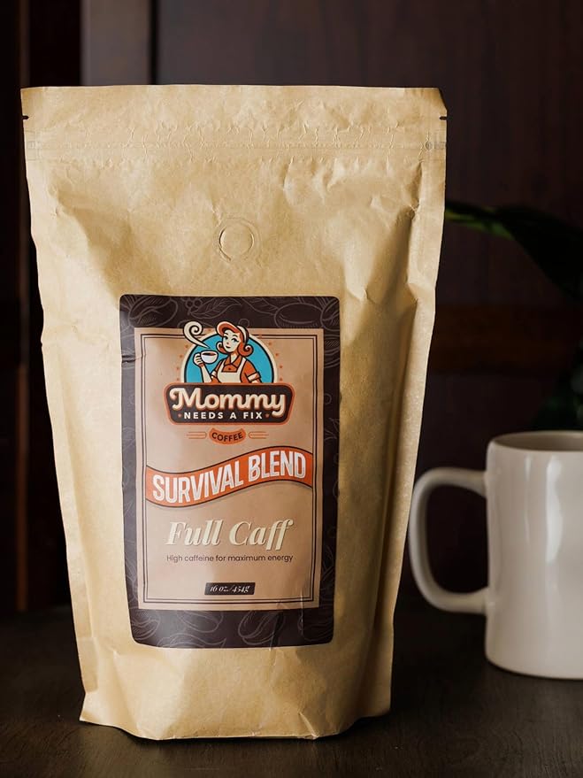 Mommy Needs A Fix Full Caff Whole Bean Coffee | 100% All Natural Arabica Beans | Medium Roast | Pregnancy &amp Breastfeeding Friendly | Roasted in the USA | 1 lb