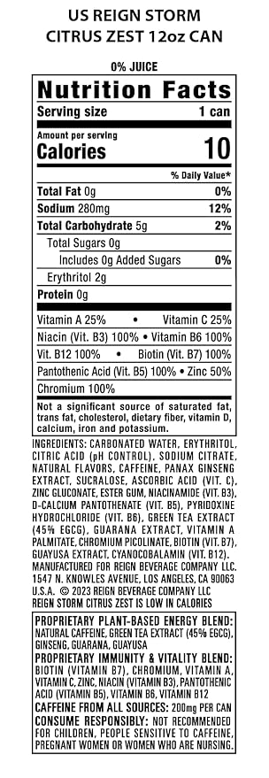 REIGN Storm Citrus Zest Fitness &amp Wellness Energy Drink 12 Fl Oz | Pack of 12