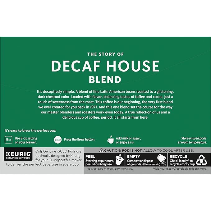 Starbucks K-Cup Coffee Pods Medium Roast Hot or Iced Coffee Decaf House Blend 60 Keurig Pods