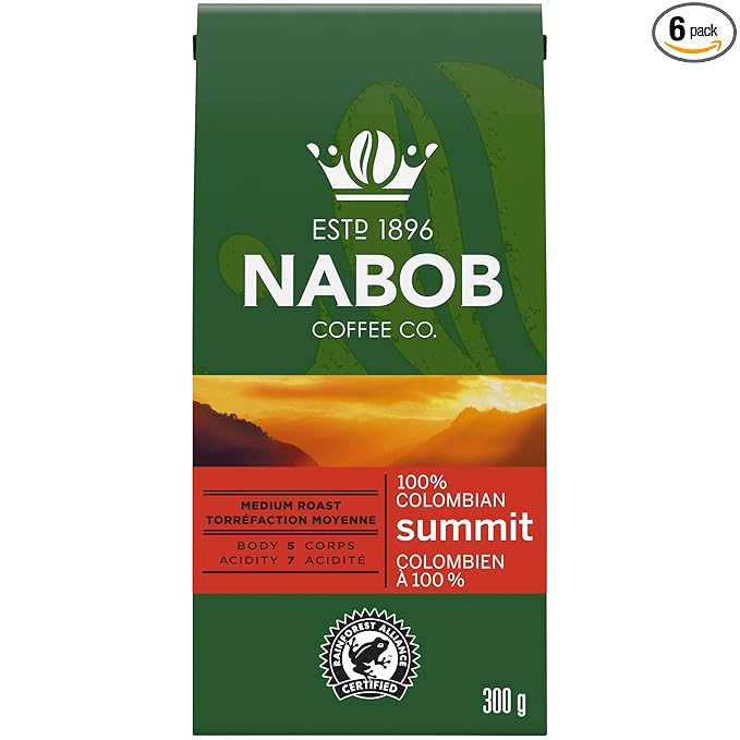 Nabob Summit 100% Colombian Ground Coffee 300g/10.6 oz. (Pack of 6) {Imported from Canada}