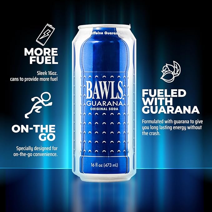 BAWLS Guarana Variety Pack BAWLS Guarana Drink Guarana Soda Guarana Fueled Soda for Energy High Energy Caffeinated Drink 16oz 24 Pack Cans
