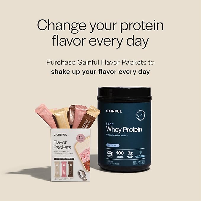 Gainful Lean Whey Protein Powder with 20g Protein per Serving Unflavored Supports Lean Muscle Metabolism and Satiety with Green Tea Extract Digestive Enzymes Organic Fiber 14 Servings