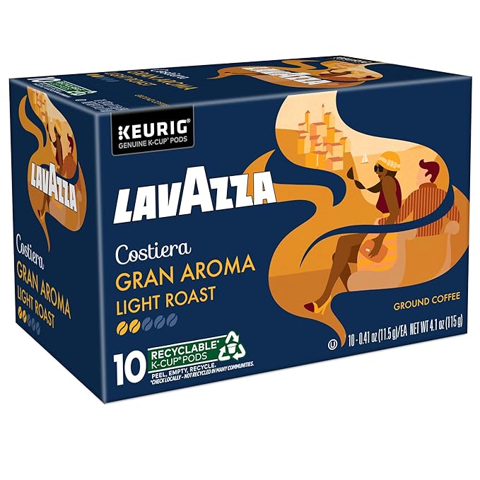 Lavazza Costiera Gran Aroma Single-Serve Keurig K-Cup Pods Light Roast Coffee 60-Count Box (6 Packs of 10)