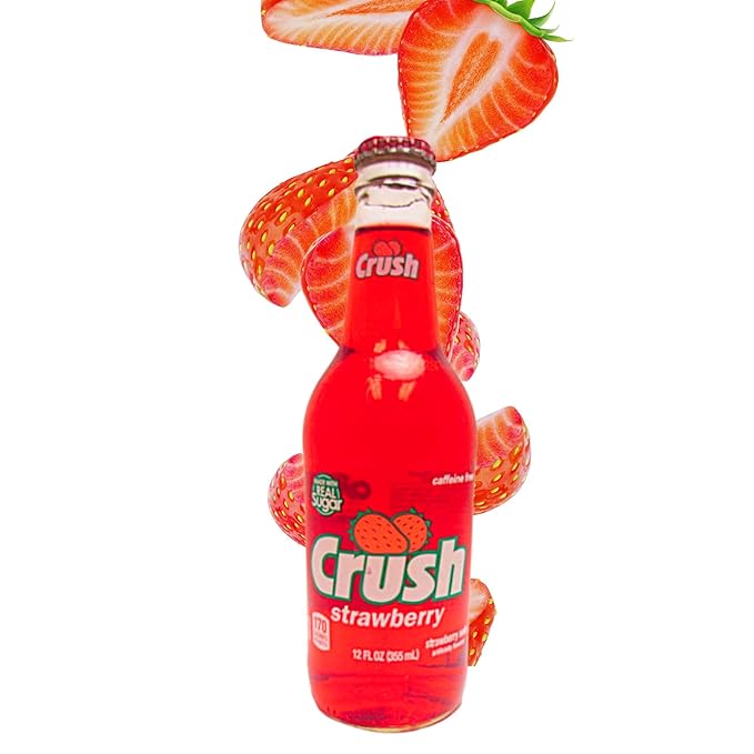 Crush Strawberry Soda | One of Crush’s Popular Soda Flavors | Real Cane Sugar | Caffeine Free | 12 oz Glass Bottles with Crazy Soda Pop Bottle Opener (6 Pack)