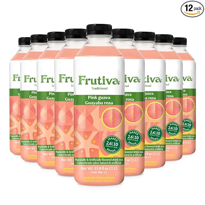 Frutiva Authentic Pink Guava Drink Mix | Made in Mexico with Cane Sugar | Aguas Frescas Concentrate Makes 2.6 Gallons Per Bottle | No High Fructose Corn Syrup | Perfect for Drinks Desserts &amp More