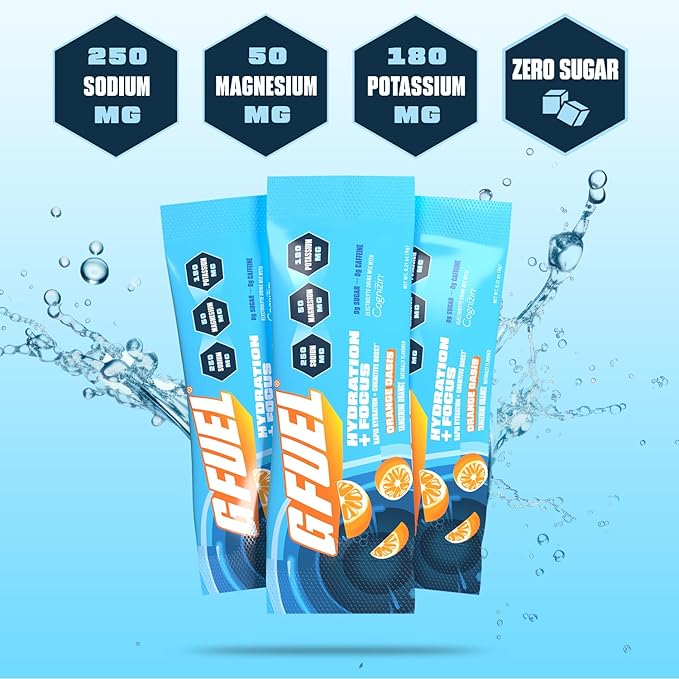 G Fuel Electrolytes Powder for Instant Hydration and Focus | Sugar Free Orange Oasis Flavor Electrolyte and Nootropic Drink Mix to Sharpen Mental Focus 20 Servings