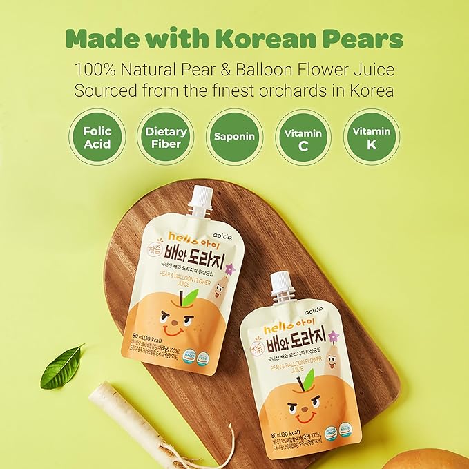 Korean Pear and Bellflower Root Juice [ 배도라지즙 ] All Natural Juice For Kids 2.7 Fl Oz Bags (Pack of 20)