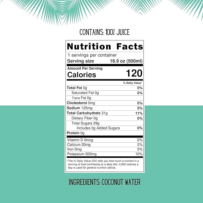 Little Palm - Pure Coconut Water Made from Young Coconuts No Sugar Added Non-GMO Natural Hydration Electrolytes 16.9 fl oz (24-Pack Original)