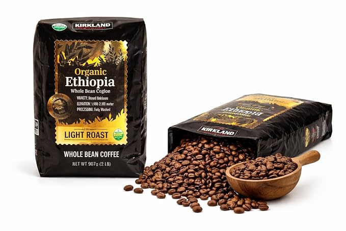 Kirkland Signature Organic Ethiopia Whole Bean Coffee Light Roast (32 Ounce)