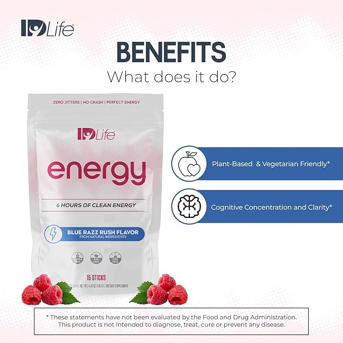 IDLife - Energy Blue Razz Rush - Time-Release Caffeine L-Theanine &amp Alpha Lipoic Acid for Clarity Stamina &amp Clean Fuel - 15 Sticks
