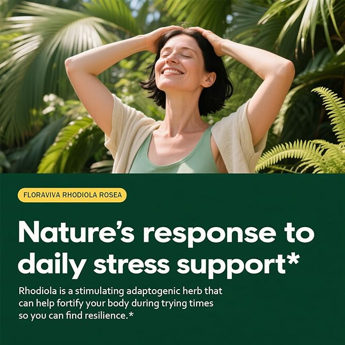 Floraviva Rhodiola Rosea Capsules 500mg - Natural Adaptogen Supplement for Stress Support Mental Focus &amp Energy - Non-GMO