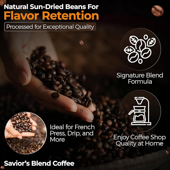 Savior's Blend Coffee Premium Espresso Ground Coffee Dark Roast Colombian-Ethiopian-Peruvian Blend 16 oz