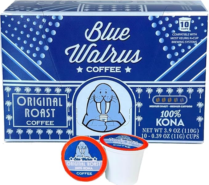 100% Kona Coffee Single Serve Pods - Medium Roast - Gourmet Premium Coffee - 10 K-Cup Single Serve Pods