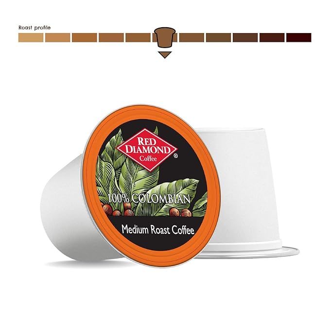 Red Diamond Coffee Cups 100% Colombian Medium Roast Single Serve Coffee Cups Compatible with Most Brewers 12 Count (Pack of 6)