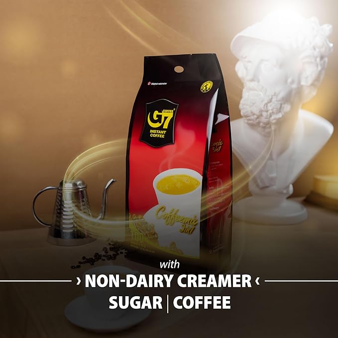 Trung Nguyen G7 Instant Coffee - 3-in-1 with NANO+ Technology Roasted Ground Blend Non-dairy Creamer &amp Sugar (100 Sticks)