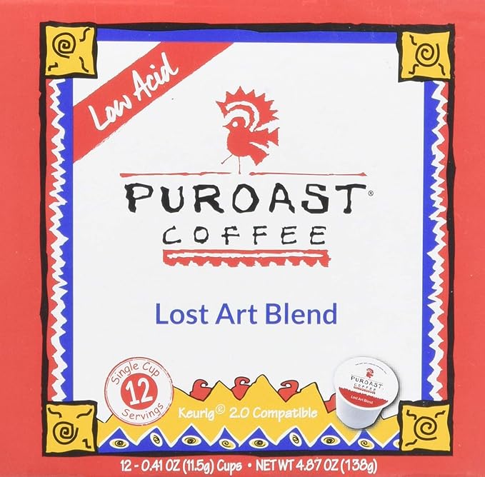 Puroast Low Acid Coffee| Lost Art Single Serve Pods | Medium Roast | High Antioxidants &amp High pH |No Bitter Aftertaste | Reduced Heartburn &amp GERD Friendly | 72 Count - Compatible with Keurig B
