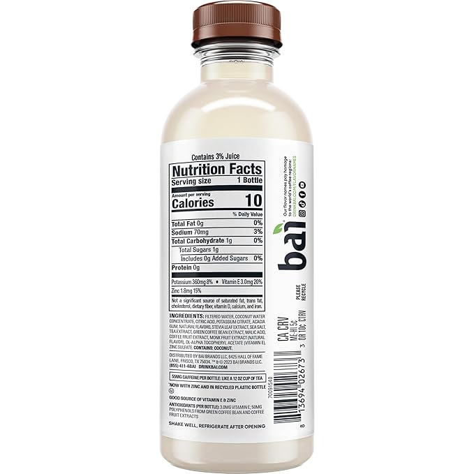 Bai Antioxidant Infused Water Beverage Puna Coconut Pineapple with Vitamin C and No Artificial Sweeteners 18 Fluid Ounce Bottle 12 Pack